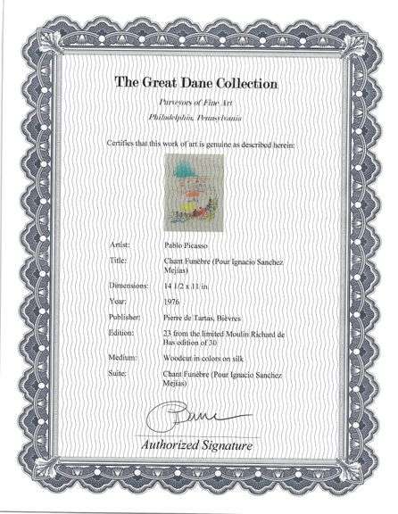 Rare Pablo Picasso Woodcut on Silk from Chant Funèbre pour Ignacio Sánchez Mejías, 1976