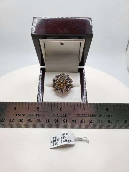 Extremely fine Victorian natural sapphire in center and diamonds ring on silver