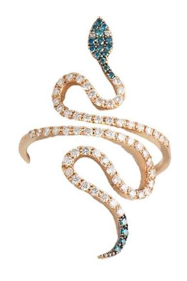 0.80ctw Blue and White Diamond Snake Style Ring in 18K