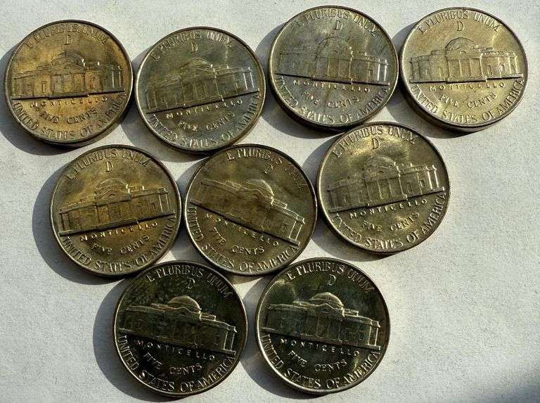 Nine BU Near Full Steps 1943 D Silver War Nickel