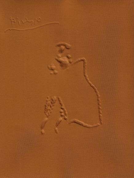 Rare Pablo Picasso Embossment on Harpgaon Cloth from Chant Funèbre pour Ignacio Sánchez Mejías, 1976
