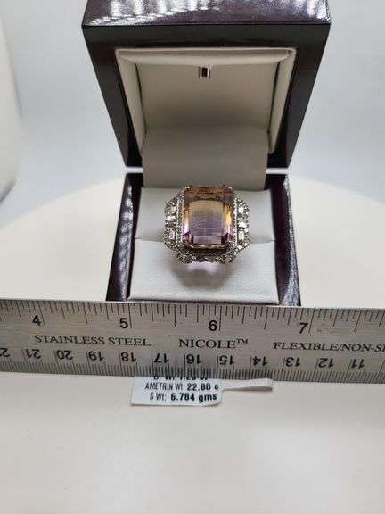 Extremely fine Victorian natural citrine, diamonds ring on silver