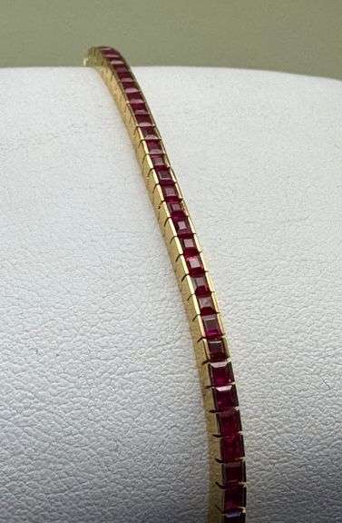 14K Yellow Gold Princess Cut Ruby Tennis Bracelet