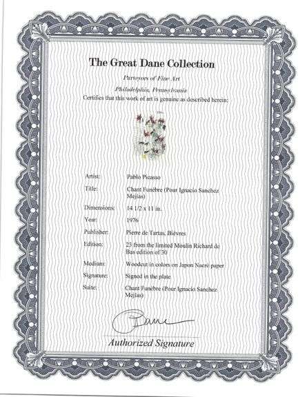 Rare Pablo Picasso Woodcut on Japon Nacre Paper from Chant Funèbre pour Ignacio Sánchez Mejías, 1976