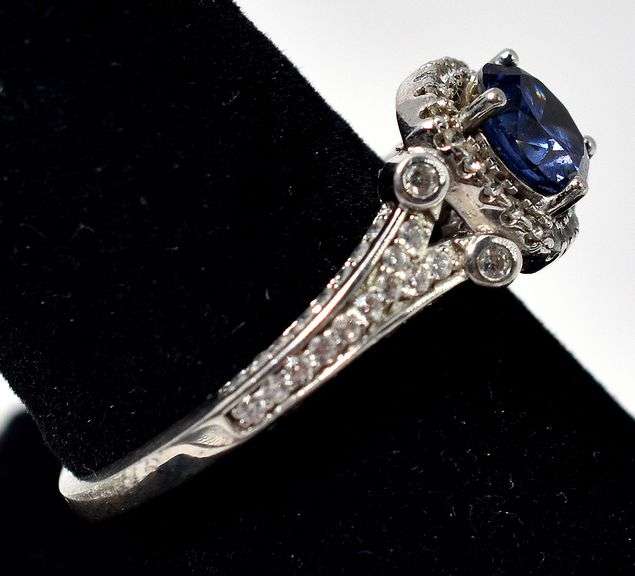 Blue Sapphire and CZ Gemstone Ring in Sterling Silver
