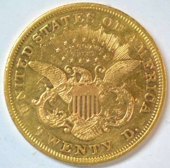 Ultra Rare Prooflike Near Mint 1868 Type 2 $20 Gold Piece. AU