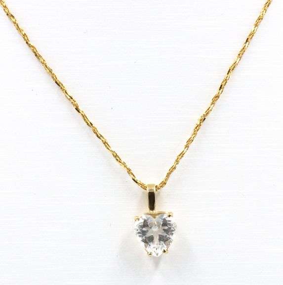 14kt Yellow gold cubic zirconia heart shaped pendant on chain