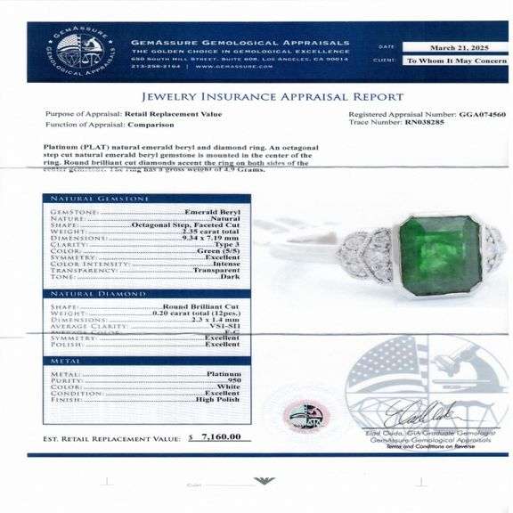 PLATINUM EMERALD AND DIAMOND RING 2.55 C.T.W.