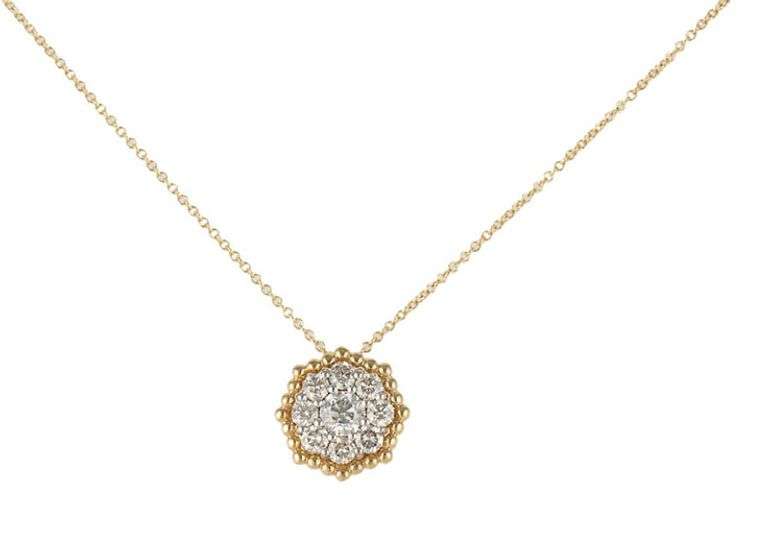 New 1.03ctw Round Diamond Cluster Hexagon Beaded Pendant Necklace in 14K