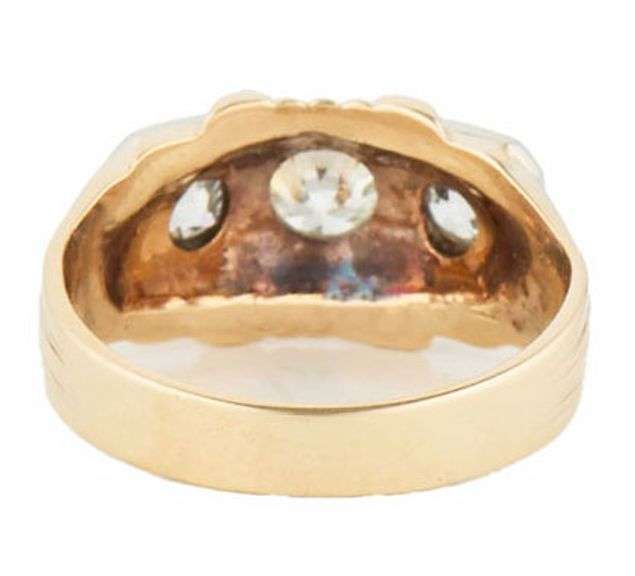 0.54ctw European Diamond Three Stone Two Tone Art Deco Ring in 10K