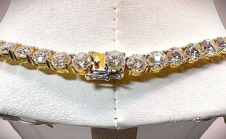 18K Yellow Gold Plate Huge 110 Ctw White CZ Tennis Necklace