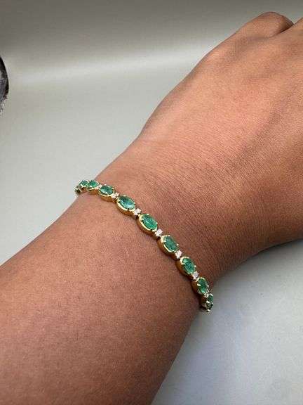 14K Yellow Gold Oval Cut Emerald Tennis Bracelet