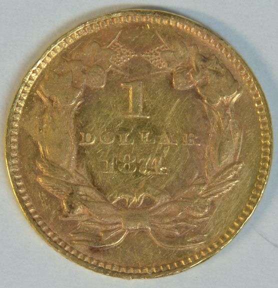 1874 US Type Three $1 Gold Piece with solder on edge.