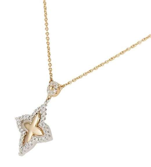 New 0.28ctw Diamond Clover Blossom Frame Two Tone Pendant Necklace in 14K