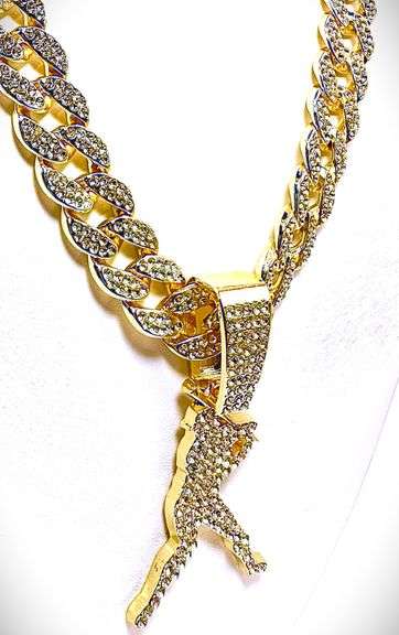 Huge World Series 114.5 Gram 14 Kt Gold Plated Simulated Diamond  Baseball Chain Pendant cklace