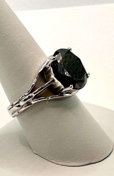 Impressive 14 Kt White Gold Plated Huge Black 7.75 Ct Simulated Diamond Ring