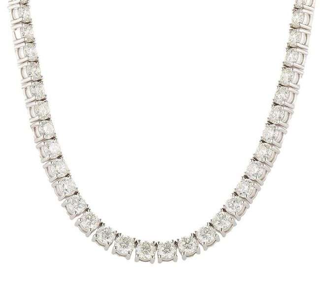 New 43.16ctw Round Diamond Tennis Necklace in 14K