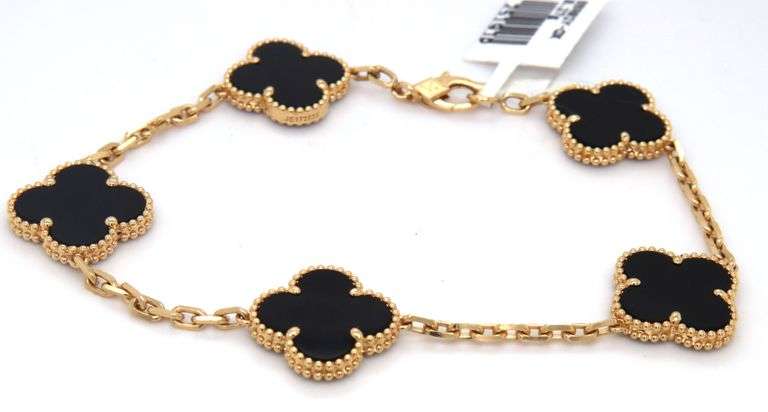 18KT Yellow Gold Five Motifs Black Onyx Bracelet