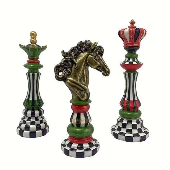 Set of 3 Large Chess Pieces Decor