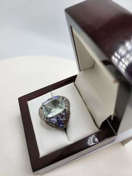 Extremely fine Victorian natural topaz, amethyst, diamonds ring on silver