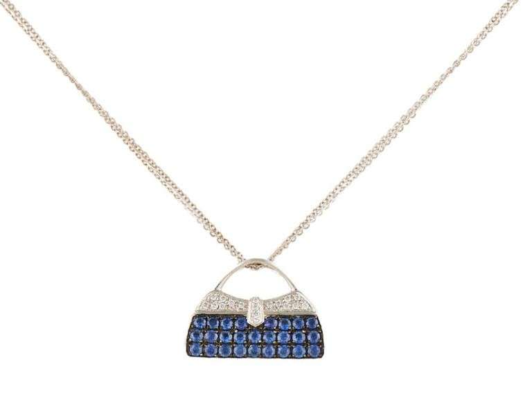 Mirabelle 0.40ctw Sapphire and 0.17ctw Diamond Purse Pendant Necklace in 18K
