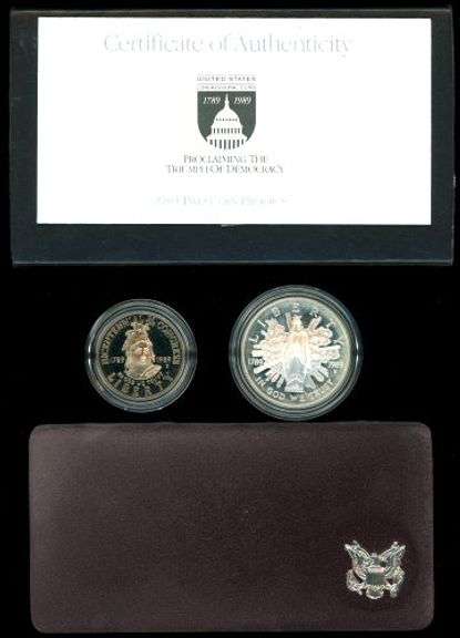 2 Different 2-Piece Proof Silver Commemorative Sets in Box w/CoA: 1986 & 1989