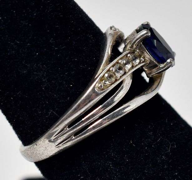 Blue Sapphire and CZ Gemstone Ring in Sterling Silver
