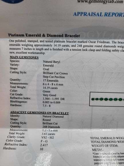 Extremely fine 18.4G Platinum and 14.19 ctw GGA certfied  Emerald and diamond Bracelet