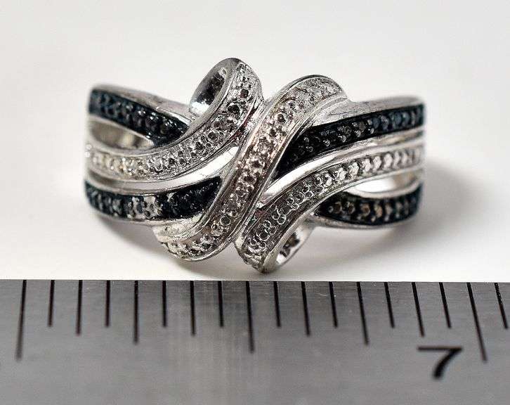 Blue and White Diamond Ring in Sterling Silver