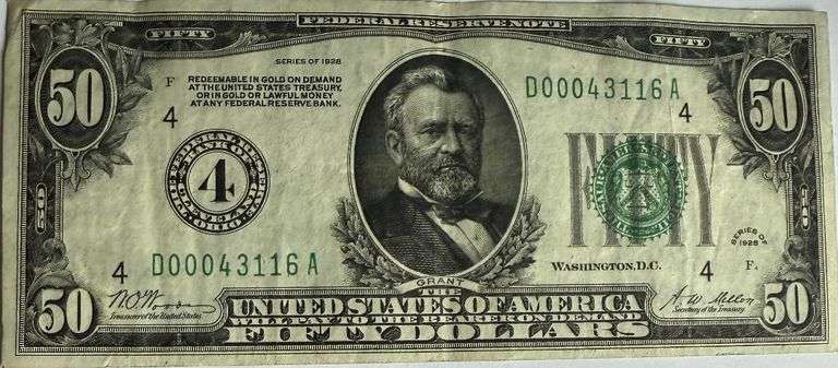 $50 1928 Numerical Series Cleveland Gold Payable FRN