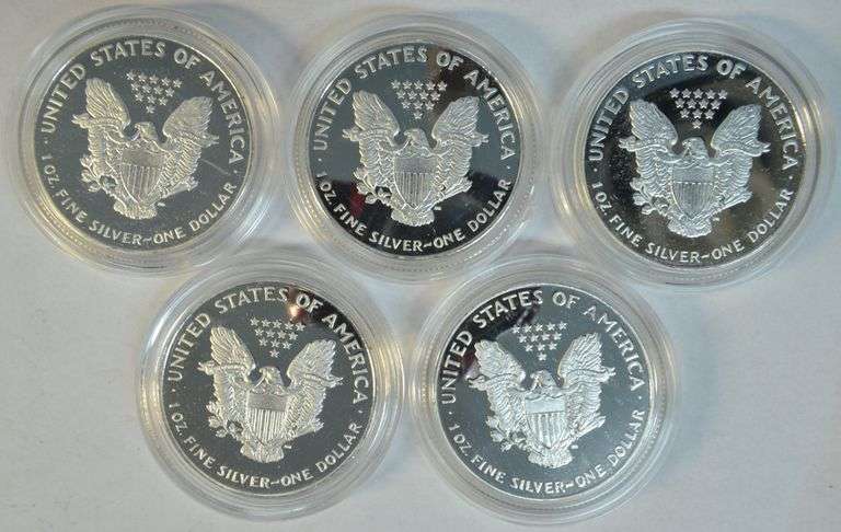 5 2021 Ultra Gem Cameo Proof $1 Silver Eagles in original capsules