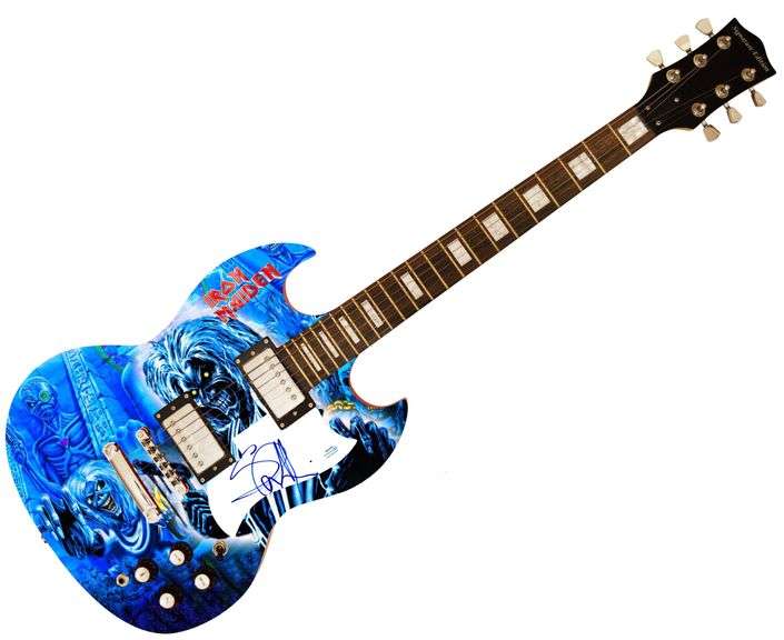Iron Maiden Steve Harris Autographed Custom Graphics Photo Guitar ACOA