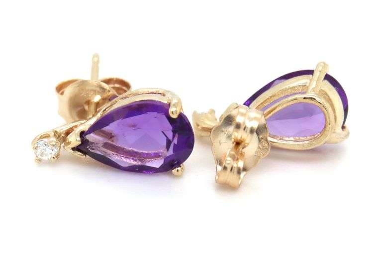 14kt Yellow gold amethyst and diamond accent earrings