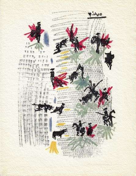 Rare Pablo Picasso Woodcut on Moulin Richard de Bas Paper from Chant Funèbre pour Ignacio Sánchez Me