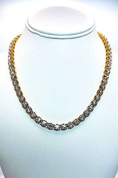 18 Kt Yellow Gold Plate Huge 65 Cttw Sparkling Whiter Near Flawless Fire Moissanite Tennis Necklace
