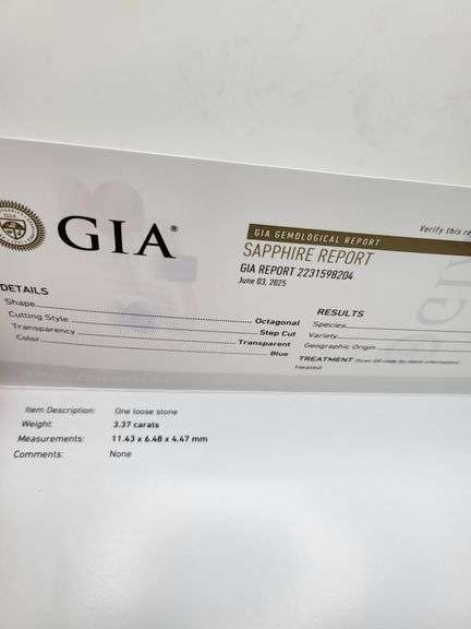 GIA Certified 3.37 CT Sapphire