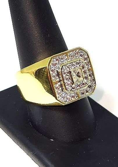 Men's 14 Kt Gold Plate 5.75 Cttw. Lab Simulated Diamond Ring.