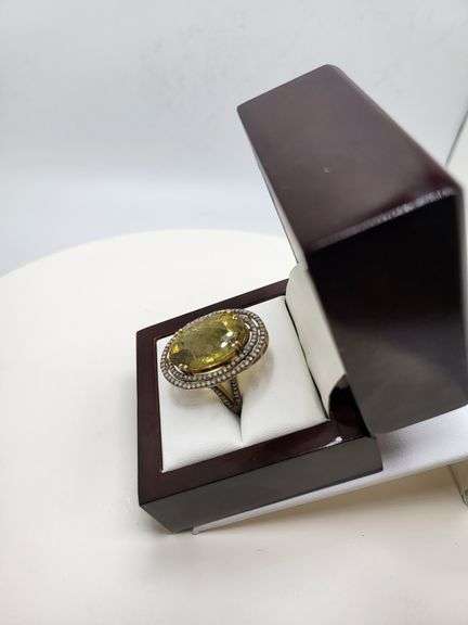 Extremely fine Victorian citrine and diamonds ring on silver