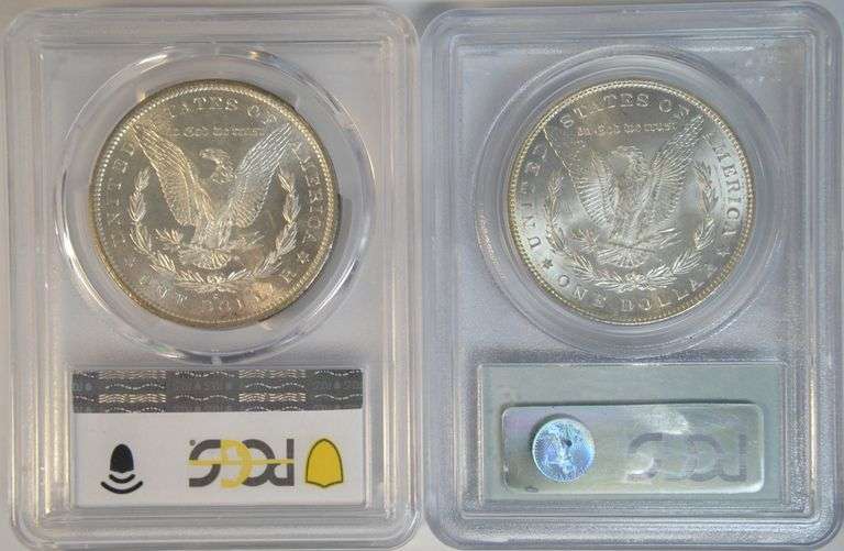 Near Gem BU 1881-S & 1885 Morgan Silver Dollars. PCGS MS64