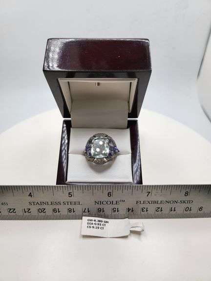 Extremely fine Victorian natural topaz, amethyst, diamonds ring on silver