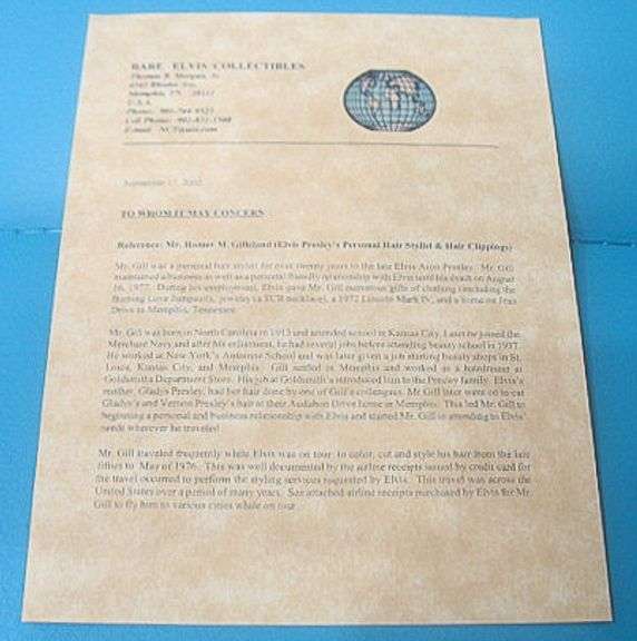 RARE ELVIS PRESLEY HAIR WITH COA