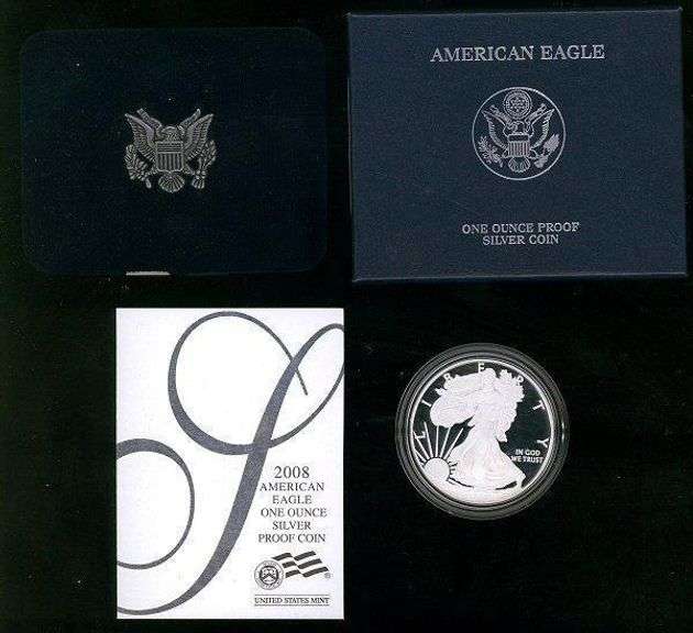 3 Different Proof Silver Eagles in Box w/CoA: 2004, 2007, 2008