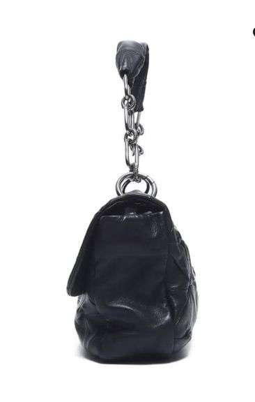 Chanel black lamb skin diamond quilting leather and chain shoulder bag