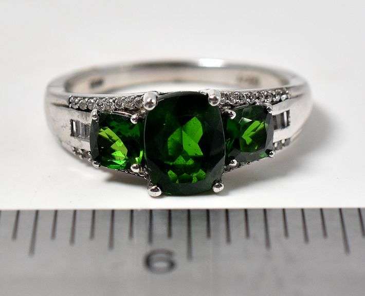Chrome Diopside and CZ Gemstone Ring in Sterling Silver