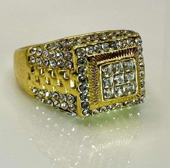 Men's Bold 14 Kt Gold Plate 17.5 6.85 Ct Lab Simulated Diamond Ring