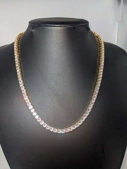 Sparkling 18 Kt Yellow Gold Plated 18.5 Cttw Lab Simulated Diamond Tennis Necklace