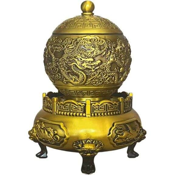Spinning Solid Brass Dragon-Lion Feng Shui Burner
