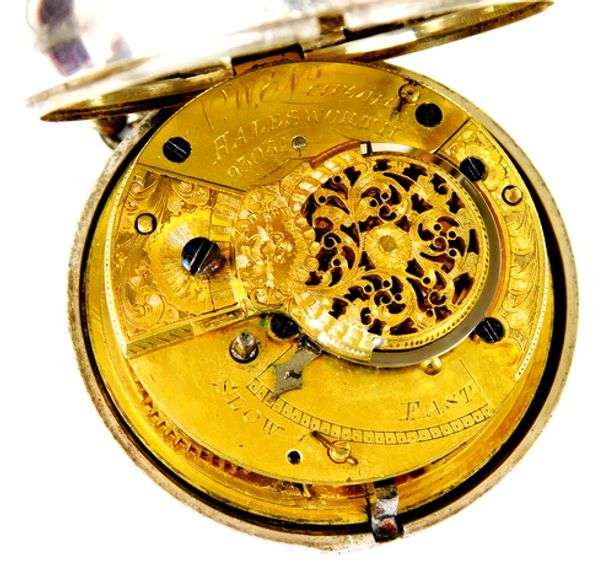 Early English Fusee Onion Pocket Watch & Key, Works