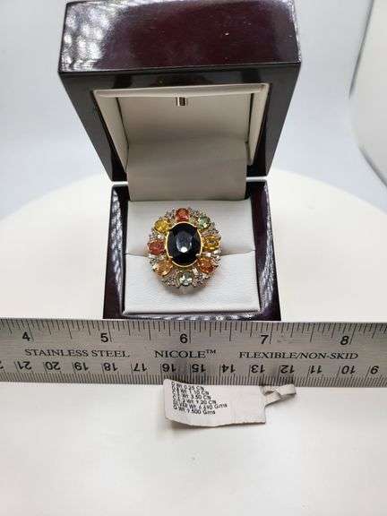 Extremely fine Victorian natural sapphire in center, diamonds ring on silver