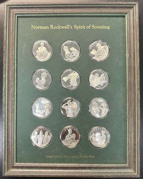 Limited Edition Norman Rockwell's Spirit of Scouting 12-pc Proof Set. Framed Box/COA